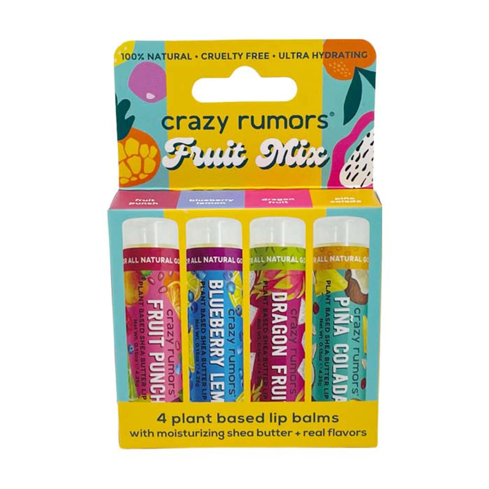 Crazy Rumors Fruit Mix Lip Balm 4-Pack Mix 100% Natural, Vegan, Plant-Based, Made in USA Beauty & Personal Care Crazy Rumors