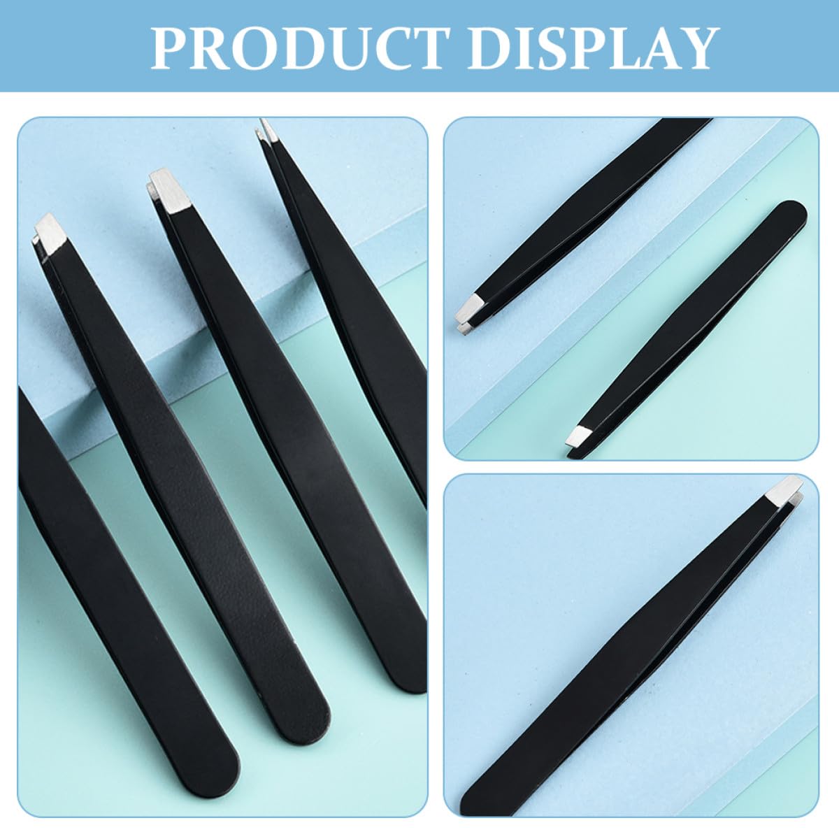 LALADEFIEE 4pcs Stainless Steel Black Eyebrow Tweezers Set 1.2mm Precision Flat Slant Point and Knife Tip for Facial Hair Removal and Eyelash Beauty and Personal Care LALADEFIEE