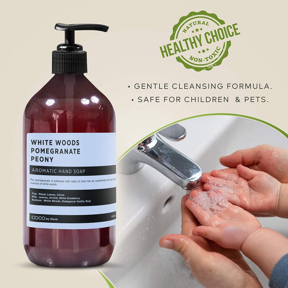 COCO by Stone 16oz Hand Soap (White Woods | Pomegranate | Peony Inspired by Aria Hotel) - Castile Soap for Soft Cleansing and a Floral-Fruit Vegan Beauty & Personal Care COCO by Stone