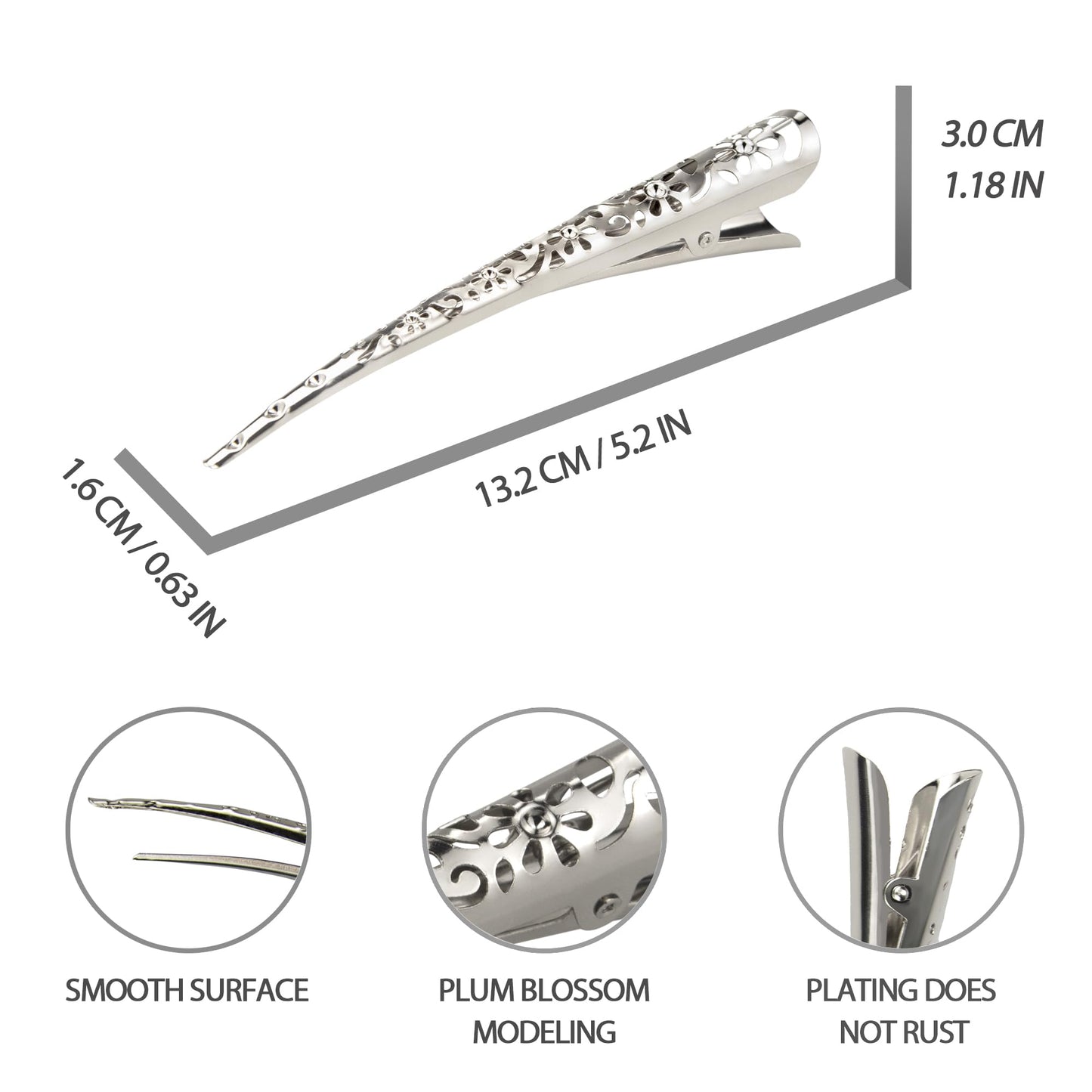 Time Roaming Duck Bill Clip Color Silvery Flower Shaped 5.1" Length Large Size without Teeth Pack of 4 Beauty & Personal Care Time Roaming