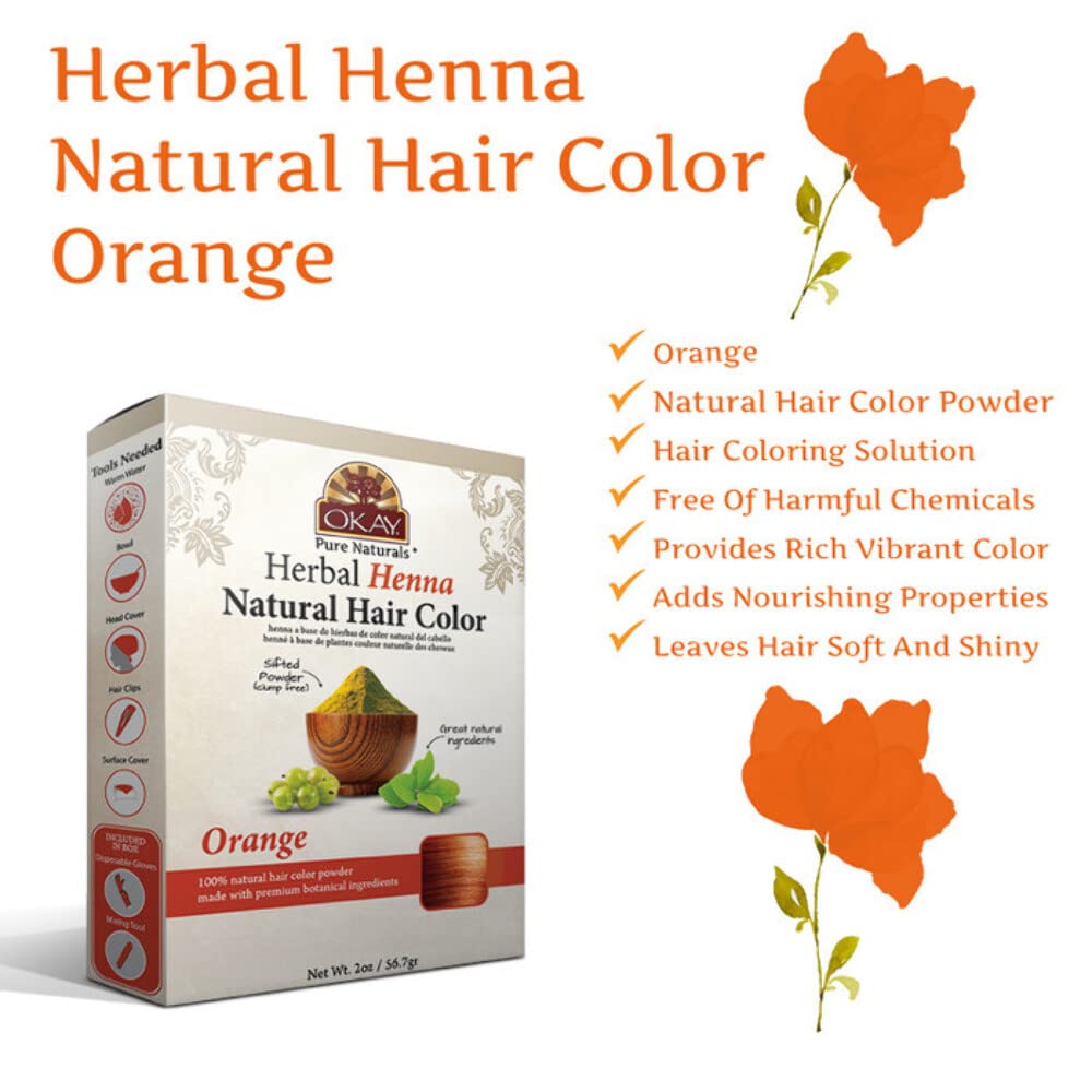 Okay Pure Naturals | Herbal Henna Hair Color Orange | All-Natural Dye | Free Of Harmful Chemicals | Vibrant Rich Color Pigment | Sifted Clump Free Beauty & Personal Care OKAY
