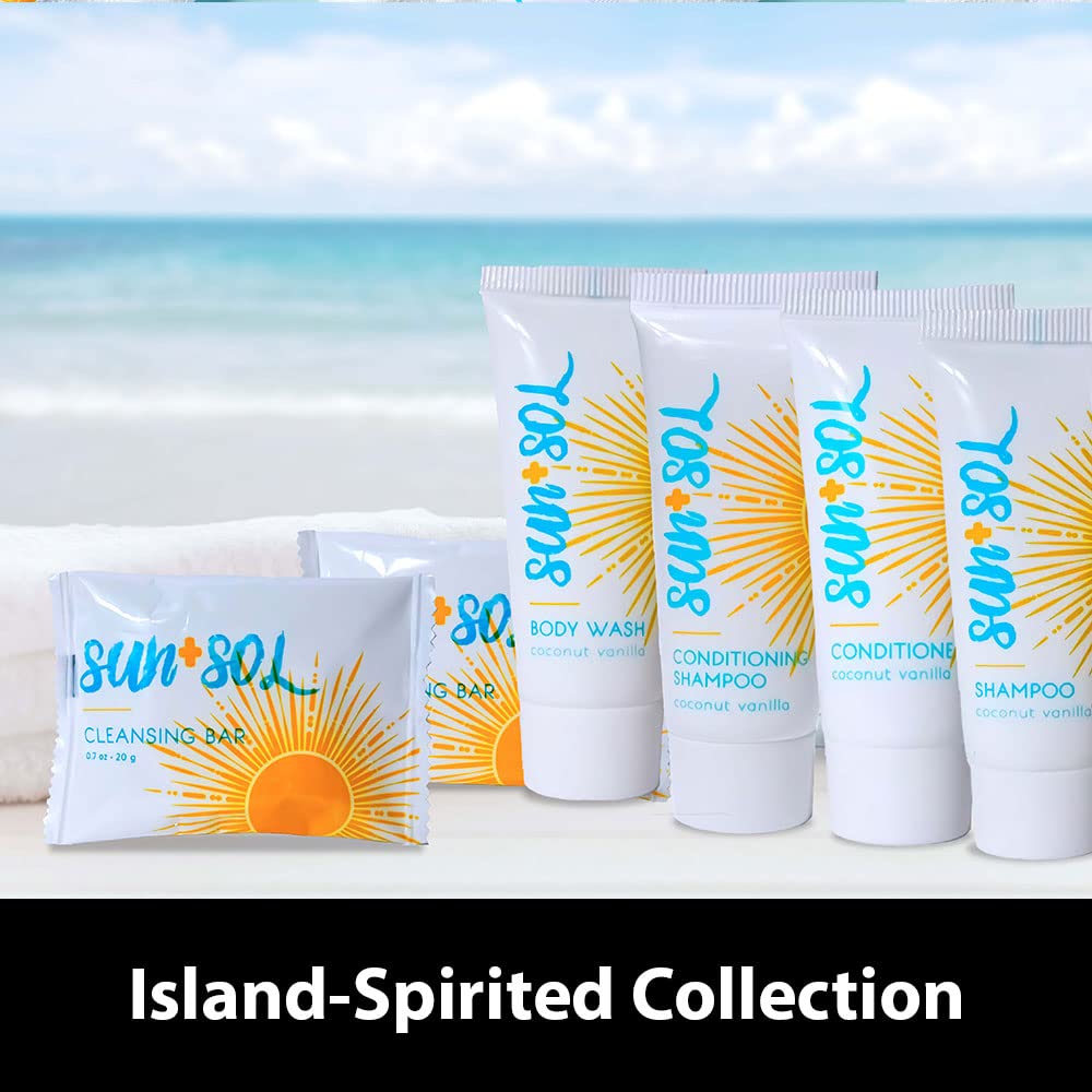 World Amenities Sun + Sol Bulk Refreshing Soap Bar With Warm Coconut & Vanilla Fragrances, Sachet Wrapped Travel Size Toiletries, Mini Hotel Beauty & Personal Care World Amenities
