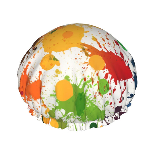 Abstract Paint Splashes Shower Cap For Women Reusable Double Layers Bathing Bath Cap Hair Caps Waterproof Elastic Band Ladies Spa Salon Shower Hat Beauty and Personal Care GDSHJKLW