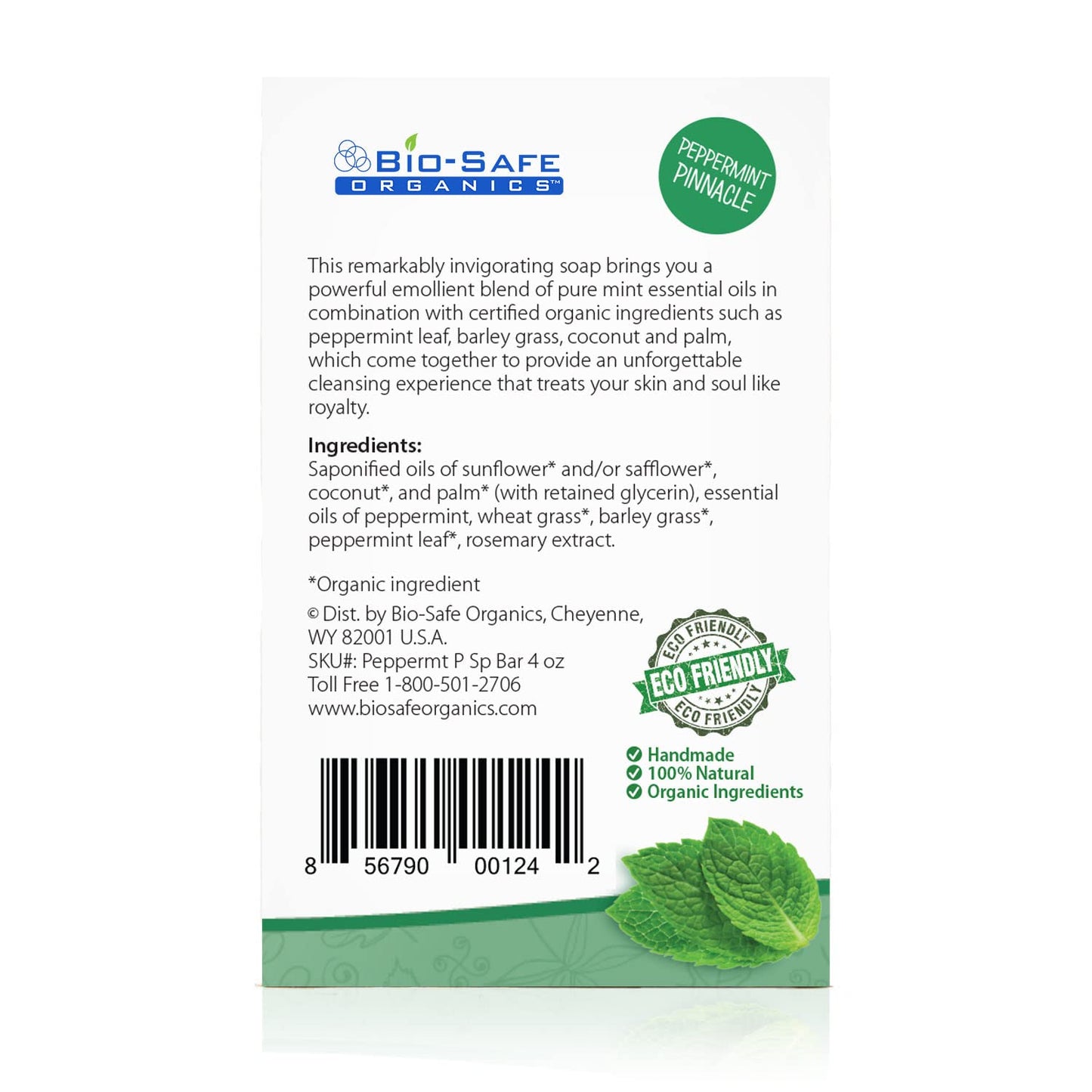 Bio-Safe Organics Natural Organic Handmade Peppermint Pinnacle Soap 100% Handmade Organic Soap Exfoliating Soap Bar All Natural Soap Bar Moisturizing Beauty & Personal Care Bio-Safe Organics