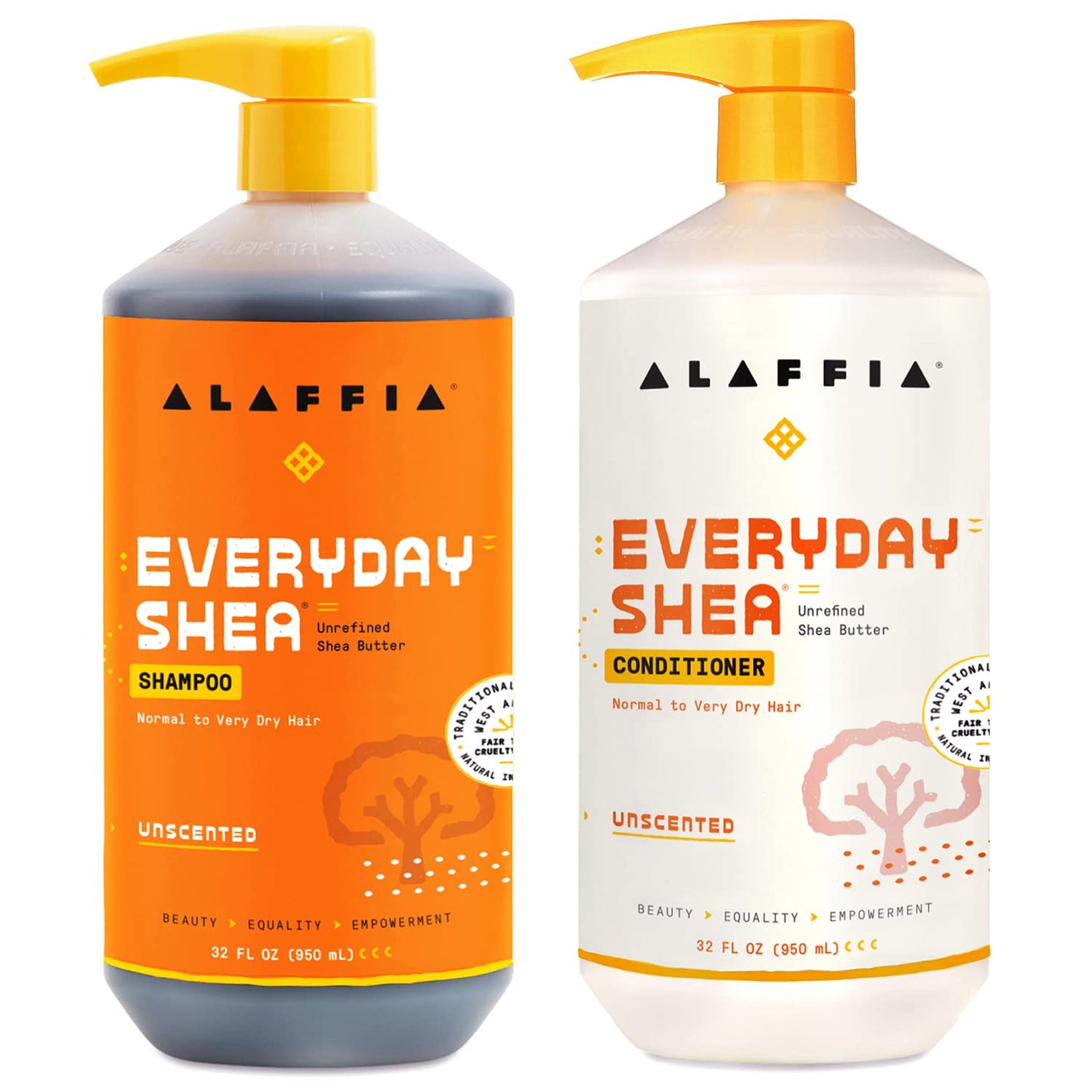 Alaffia EveryDay Shea Shampoo and Conditioner - Normal to Very Dry Hair, Gently Cleanses, Moisturizes, Restores and Protects Hair with Certified Fair Beauty & Personal Care Alaffia
