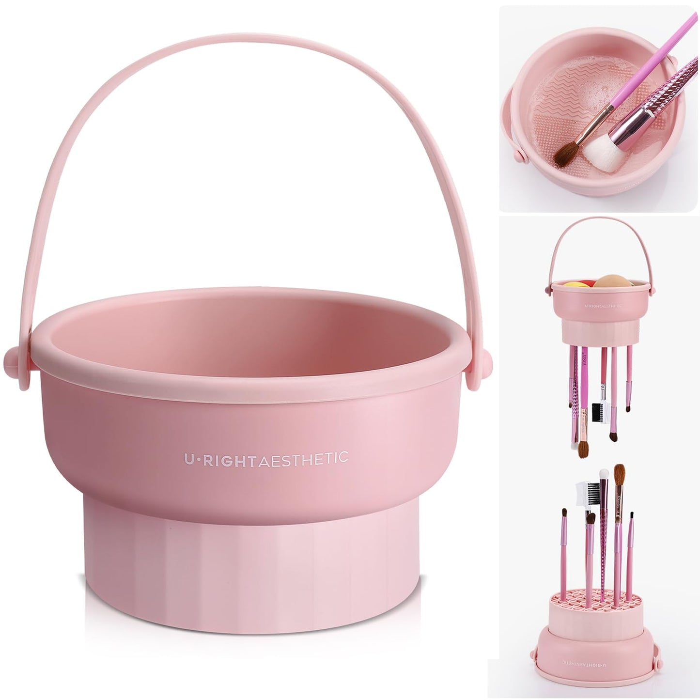 Makeup Brush Cleaner Mat 3 in 1 Silicone Makeup Brush Cleaner Bowl Cosmetic Brushes Cleaning Tool Organizer for Storage and Air Drying (Pink) Beauty & Personal Care GOLIKEE