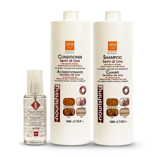 Ever Ego Semi De Lino Shampoo 33.8oz + Conditioner 33.8oz + Fluid 3.38oz Beauty & Personal Care Ever Ego Italy
