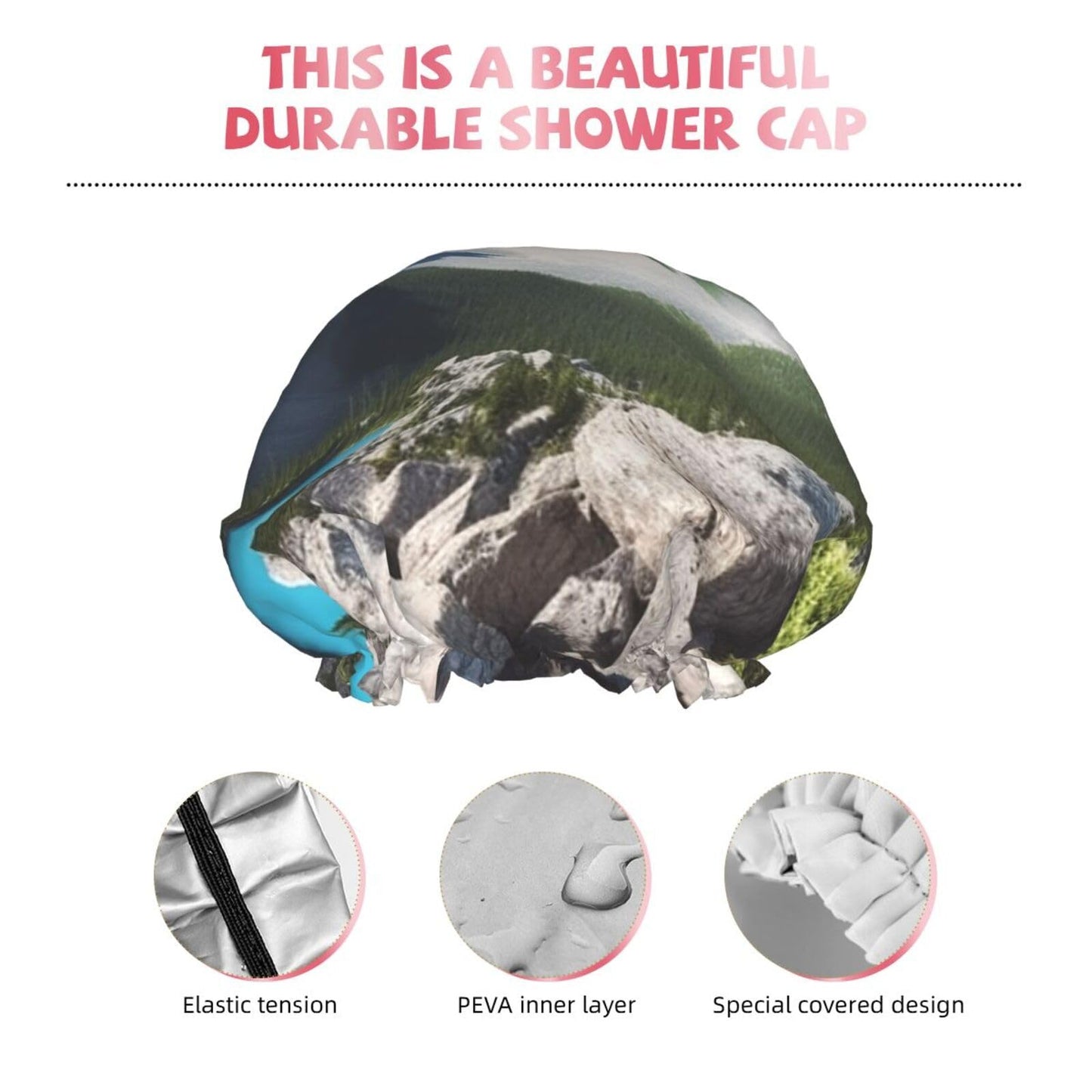 Mountains Shower Cap for Women Men Large Reusable Shower Bonnet Double-Layer Waterproof Bath Caps Elastic Band Hair Hat for All Hairstyles Beauty and Personal Care BWLHJKE
