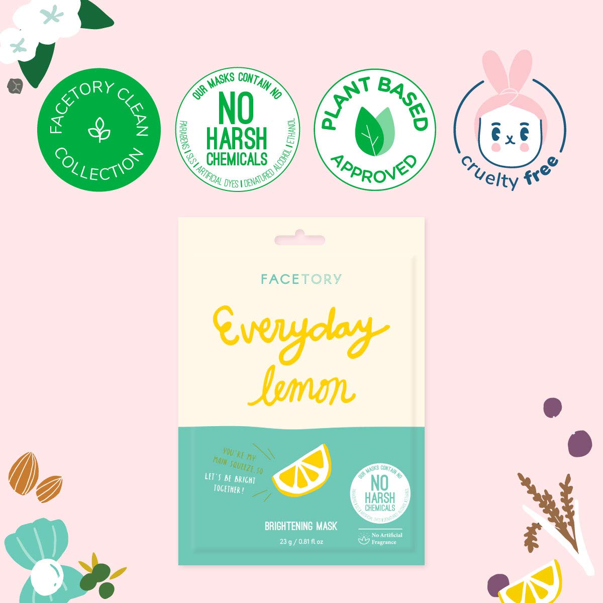 FACETORY K Beauty Face Mask Skin Care - Everyday LEMON Brightening Sheet Mask | Plant-Based with Lemon Extract (5 Pack) Beauty & Personal Care FACETORY