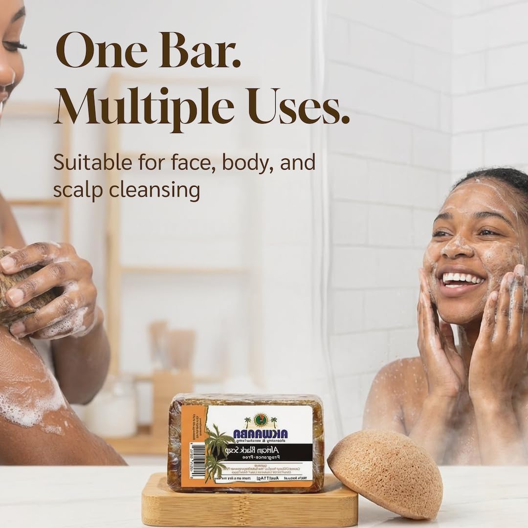 AKWAABA African Black Soap | Peppermint | Bar Soap | 4 oz | For Face & Body Beauty & Personal Care AKWAABA