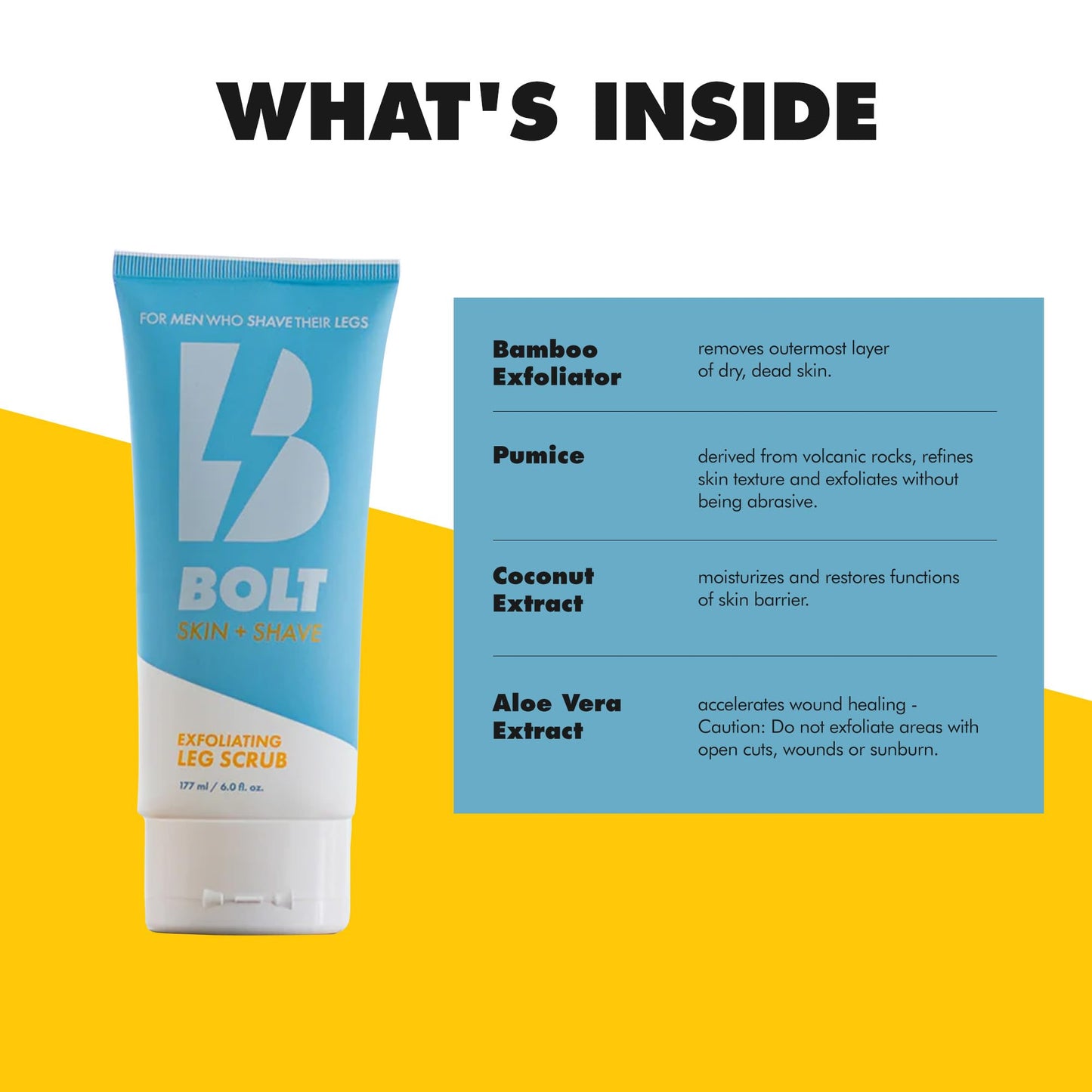 BOLT SKIN + SHAVE - Exfoliating Leg Scrub for Men with Bamboo & Coconut Extract - Fights Ingrown Hairs and Dead Skin Buildup for a Smoother Shave Beauty and Personal Care BOLT SKIN + SHAVE