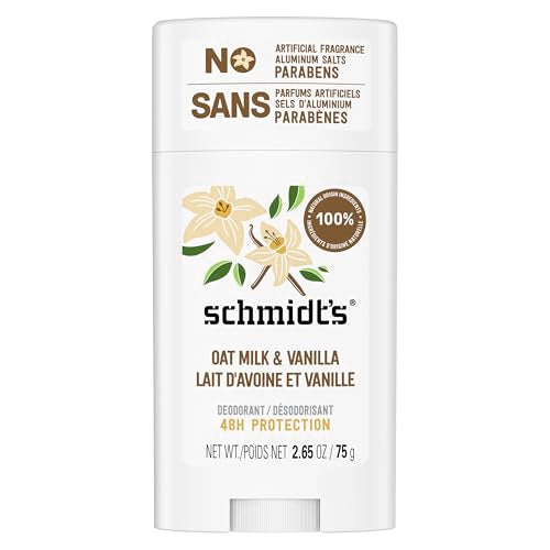 Schmidt's Aluminum-Free Vegan Deodorant Vanilla & Oat Milk with 24 Hour Odor Protection, for Women and Men, Natural Ingredients, Cruelty-Free, 2.65 oz Beauty and Personal Care Schmidt's