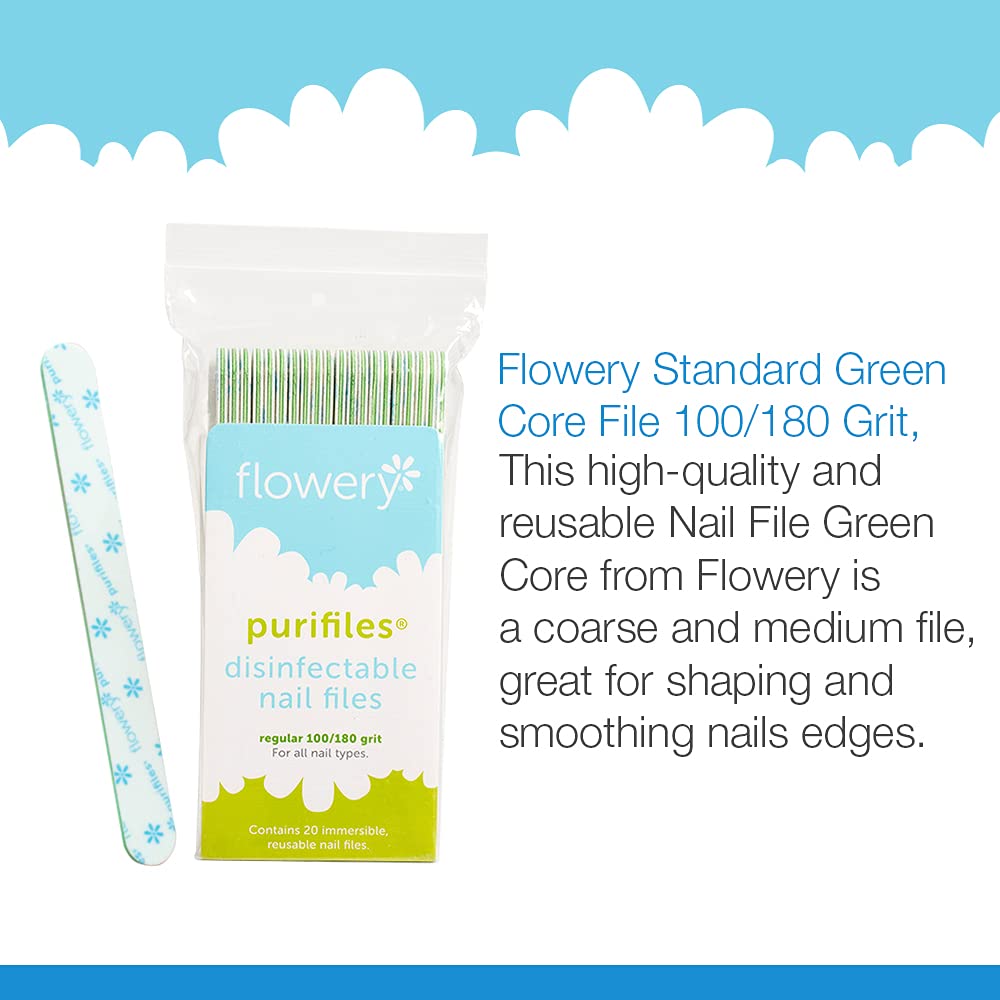 Flowery Green Core Disinfectable Nail Files, 100/180 Grit, 20 per Pack Beauty & Personal Care Flowery