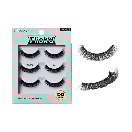 i•ENVY Flick'd DD Curl False Lashes, 3 Pairs Fluffy Wispy Volume Strip Eyelashes, DIY Lash Perm & Extension Look with Clear Band, Natural Bold Style