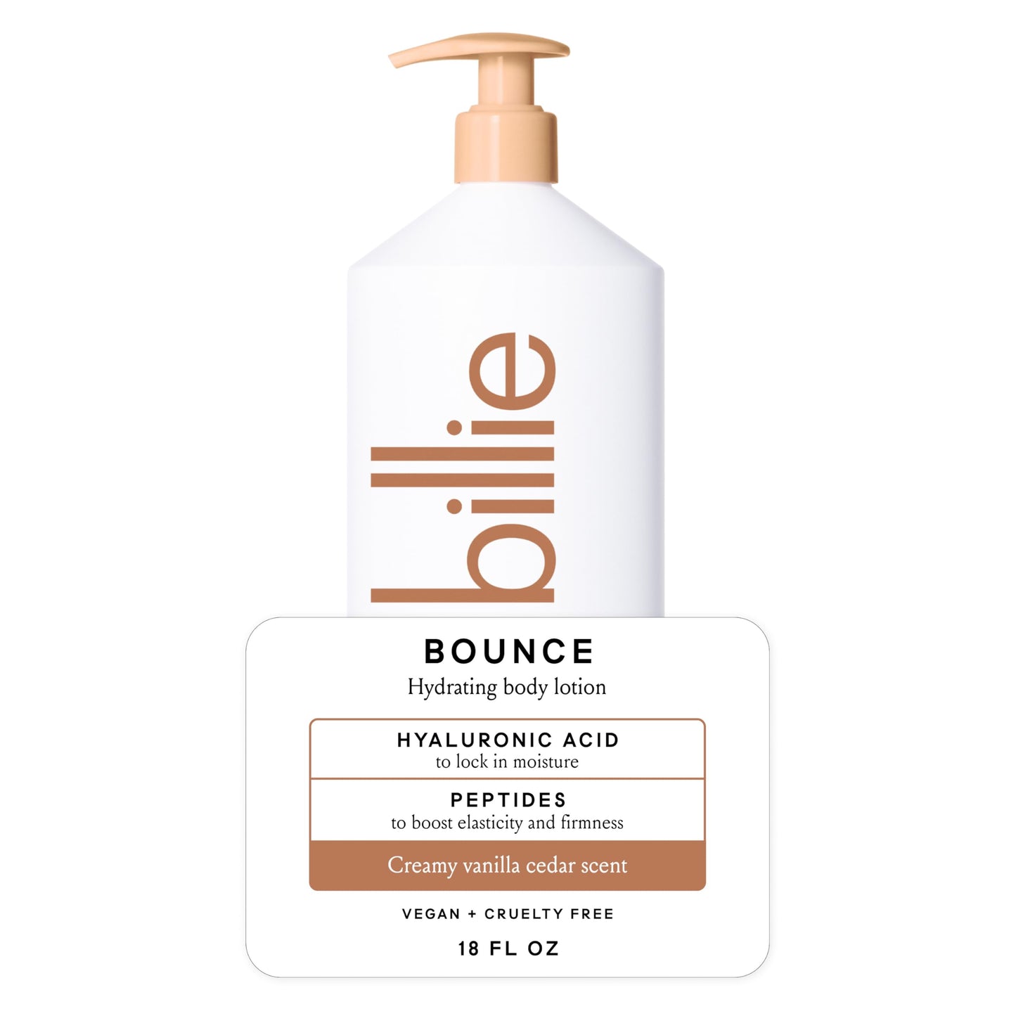 Billie Bounce Hydrating Women's Body Lotion, Vanilla Cedar Scent, with Hyaluronic Acid, 18 fl oz Beauty & Personal Care Billie