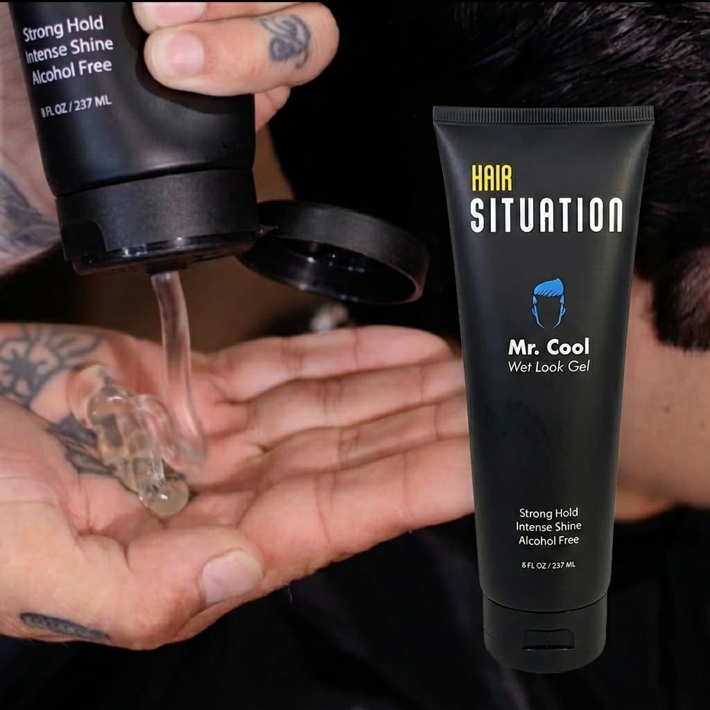 Hair Situation Mr. Cool Wet Look Strong Hold Hair Styling Hair Gel, High Shine, Anti-Humidity Shield, Anti-Frizz Fly Away, Alcohol-Free, No Flake Beauty & Personal Care Hair Situation
