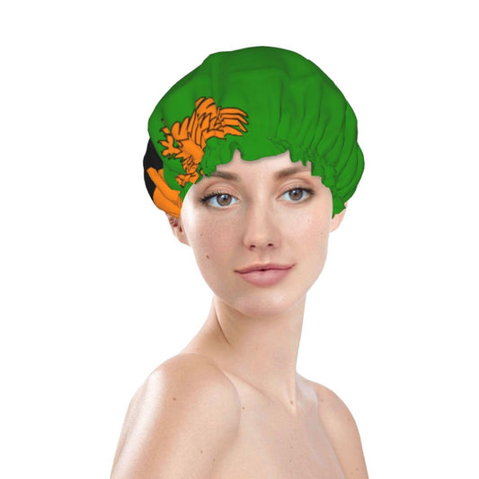 Zambia Flag Prints Shower Cap Double Layer Lined Waterproof Bathing Shower Hat Beauty and Personal Care Hayyett