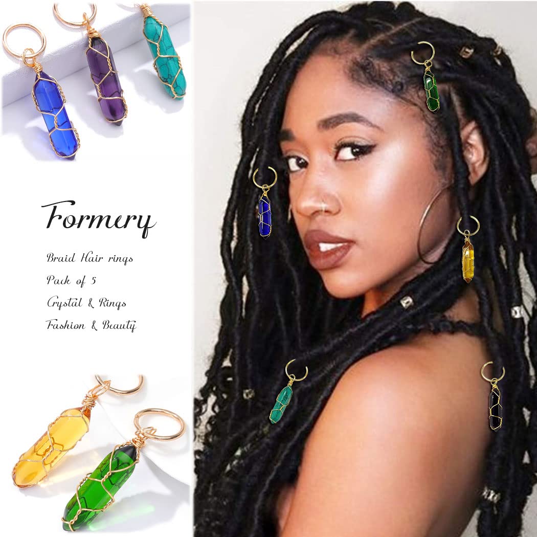 Formery Hair Crystals Locs Natural Stone Gems Braid Jewelry Dread Crystal Charms Accessories for Black Women (5PCS) Beauty & Personal Care Formery