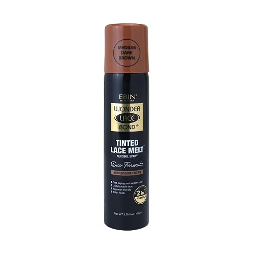 EBIN NEW YORK Wonder Lace Bond Tinted Lace Melt Aerosol Spray - Medium Dark Brown 3.38oz/ 100ml - Quick Dry No Transfer Formula, Humid Resistant Beauty & Personal Care EBIN NEW YORK