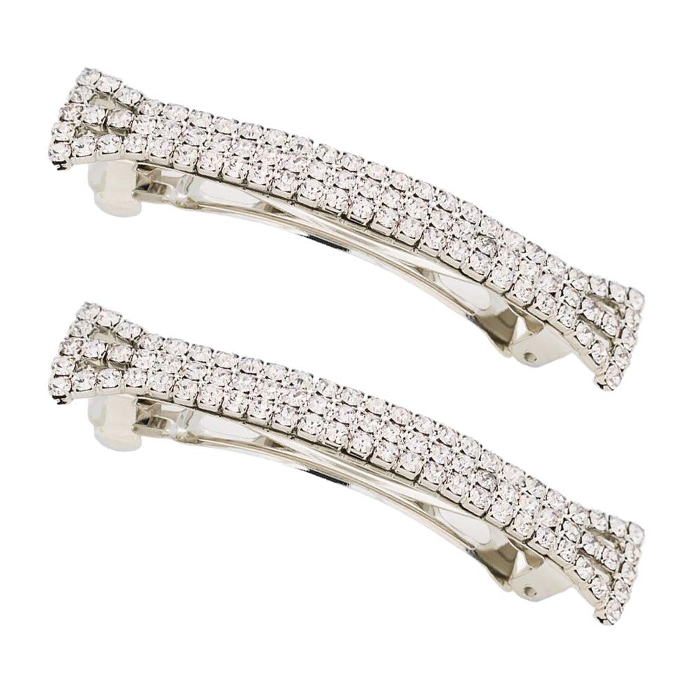 lasenersm Hair Clip, 2 Pieces Hair Accessory with Three Row Rhinestone Crystal, Hair Barrette Clip for Girls and Women, 2.75 in Length, Silver Beauty & Personal Care lasenersm