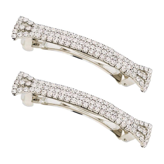 lasenersm Hair Clip, 2 Pieces Hair Accessory with Three Row Rhinestone Crystal, Hair Barrette Clip for Girls and Women, 2.75 in Length, Silver Beauty & Personal Care lasenersm