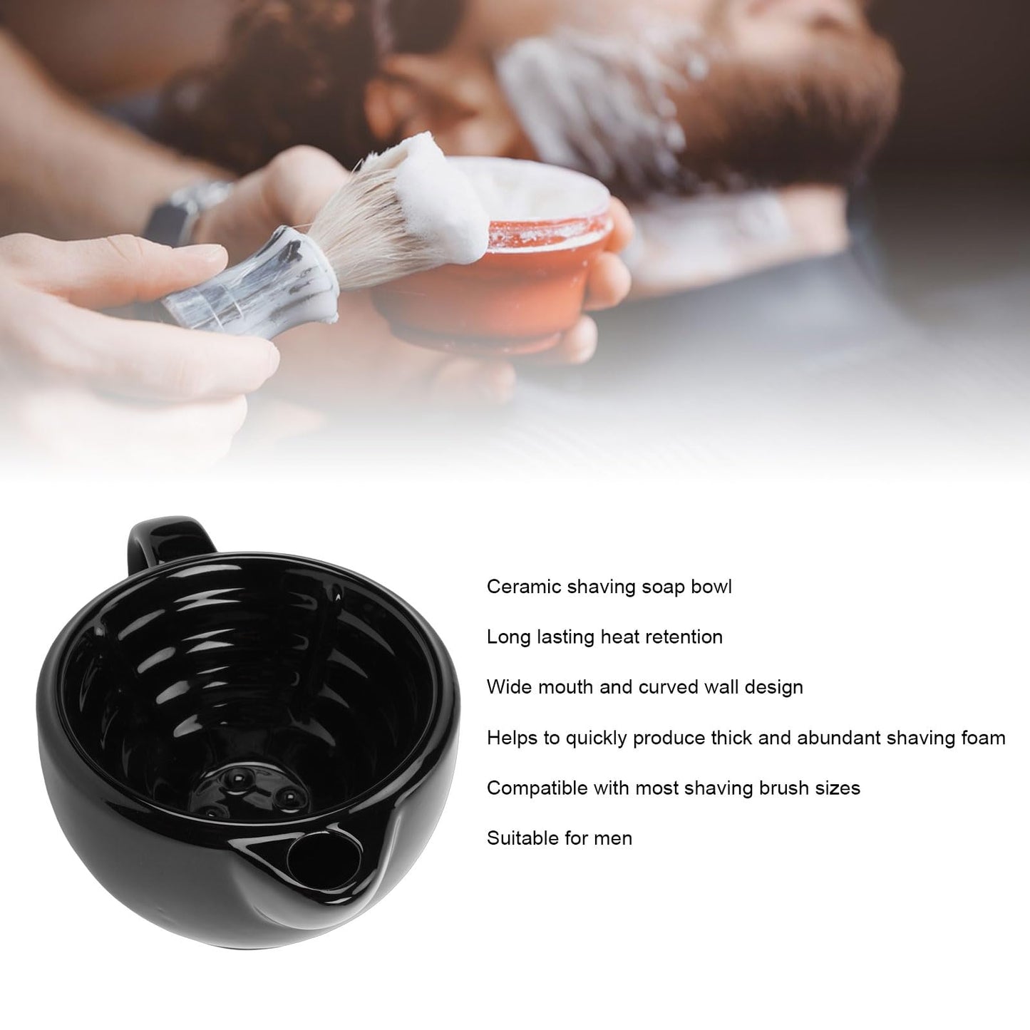 LICAEVEY Double Walled Ceramic Shaving Bowl, Heat Retention Lather Bowl with Wide Mouth & Textured Interior, Large Handle Shaving Mug for Men, Hot Beauty and Personal Care LICAEVEY