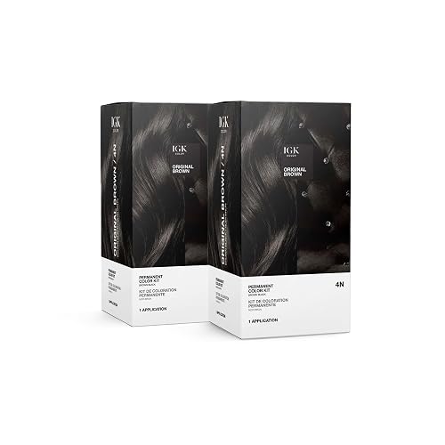 IGK Permanent Hair Color Kit | 4N Original Brown - Brown Black | 100% Gray Color Coverage + Strengthen + Shine | Ammonia Free Beauty & Personal Care IGK