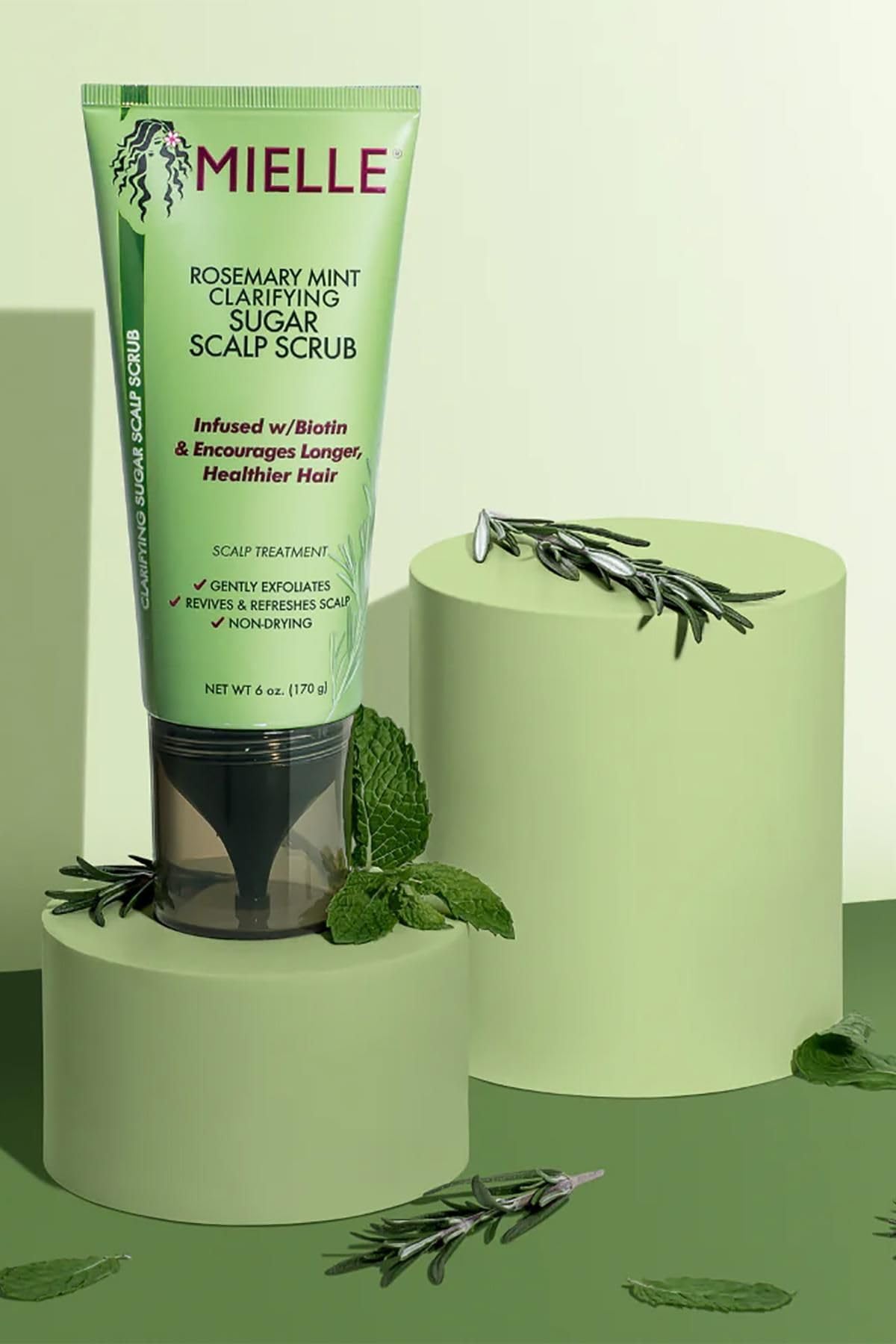 Mielle Organics Rosemary & Mint Sugar Exfoliating Scalp Scrub - Gentle Pre-Shampoo Dry Scalp Treatment for Oil & Product Buildup - Biotin Infused
