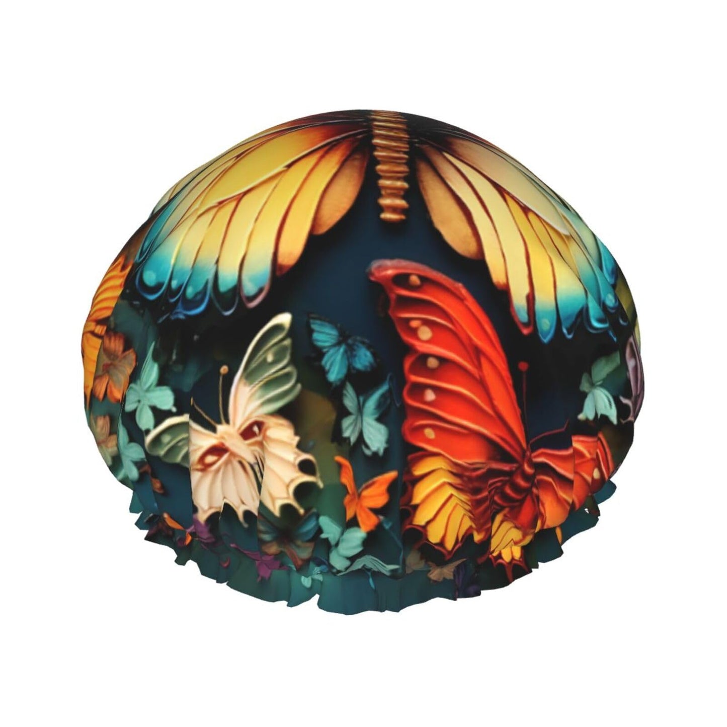 Colorful Butterfly Embroidery Paintings Shower Cap For Women Reusable Double Layers Bathing Bath Cap Hair Caps Waterproof Elastic Band Ladies Spa Beauty and Personal Care GDSHJKLW