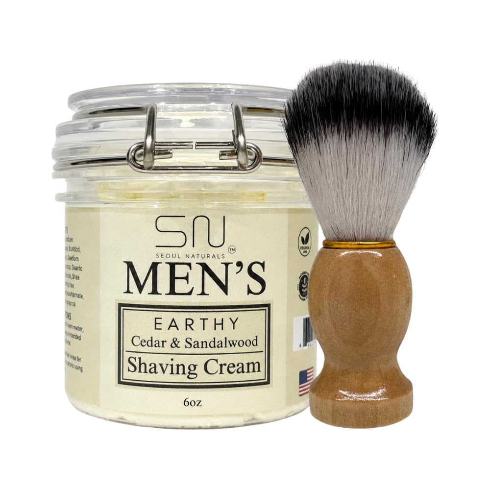 Seoul Naturals Earthy Cedarwood and Sandalwood Shaving Cream with Barber Brush, k beauty, 6 oz Beauty and Personal Care Seoul Naturals