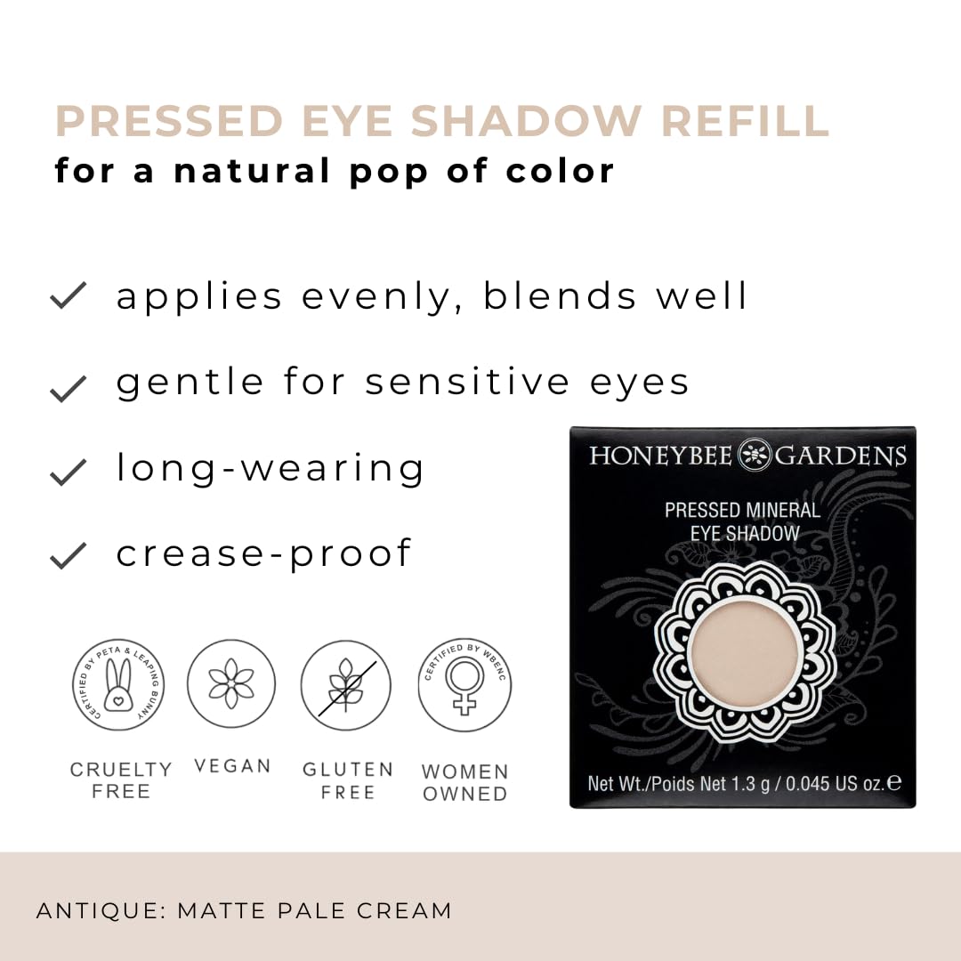 Honeybee Gardens Pressed Powder Eye Shadow Single REFILL, Antique, Matte Pale Cream Bisque, Long-Wearing, Creaseproof Mineral Color With Botanicals Beauty & Personal Care Honeybee Gardens