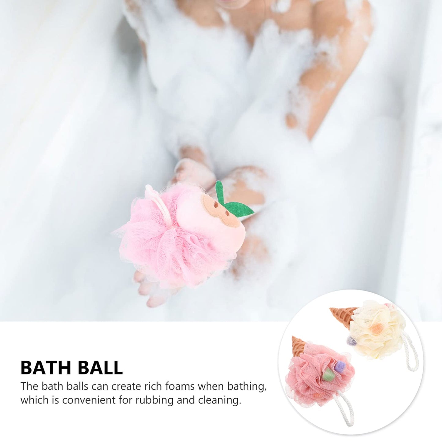 EXCEART 2 Pcs Household Loofah Sponge Ice Cream Shower Balls with Quick-Dry Lanyard Soft Bath Sponges for Gentle Exfoliating and Refreshing Shower Beauty and Personal Care EXCEART