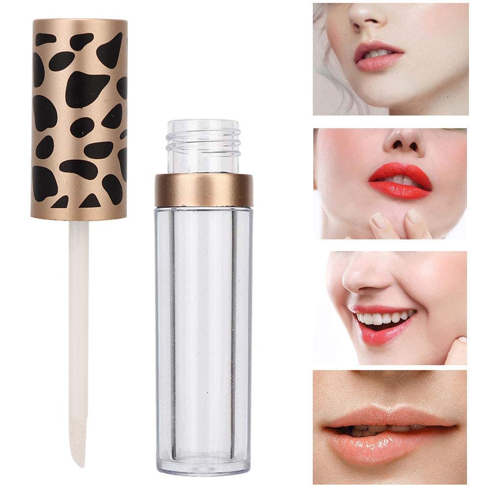 Qiterr 10PCS Empty Lip Gloss Tubes with Wand, Refillable Lip Gloss Containers, DIY Empty Lip Balm Tubes, Makeup Tool (5ML/PC Leopard Print Gold Ring) Beauty & Personal Care Qiterr