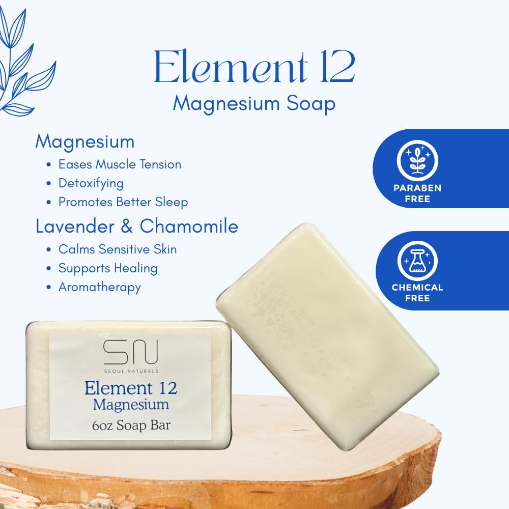 Seoul Naturals Element 12 Magnesium Soap with Lavender and Chamomile, k beauty inspired, 18oz, 3 x 6oz Bars Beauty & Personal Care Seoul Naturals