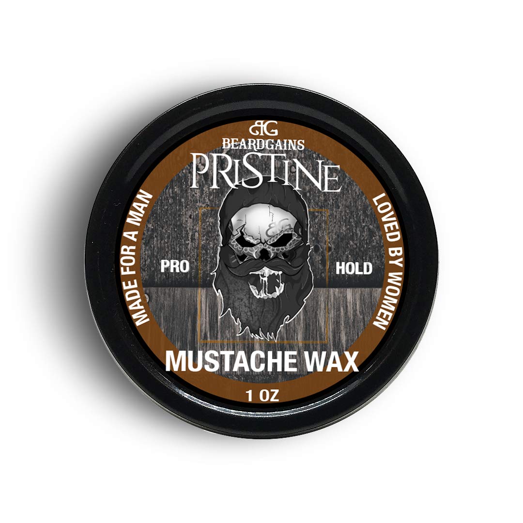 Beard Gains Pristine Scent Strong Hold Mustache Wax 1oz - Hold, Mold, and Tame Moustache W/Organic and Natural Stache Wax (Brown) Beauty and Personal Care Beard Gains