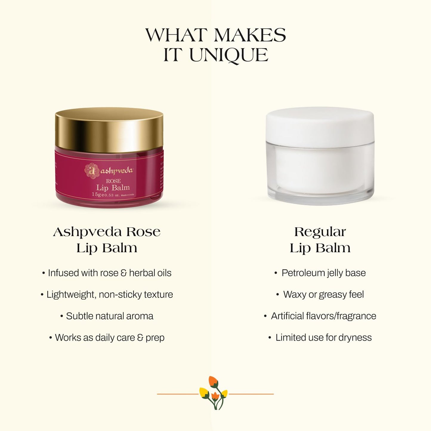 Ashpveda Ayurvedic Rose Petal Lip Balm For Dry & Chapped Lips With Kokum Fruit, Rose Flowers and Almond Oil - Lip UV Protection & Nourishment - Lip Beauty and Personal Care Ashpveda