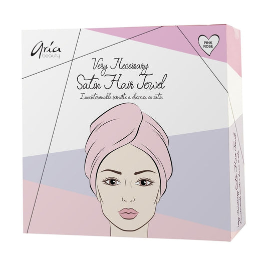 Aria Beauty Very Necessary Satin Hair Towel - Soft Microfiber Hair Wrap - Turban-Style with Button Closure - Gentle on All Hair Types - Pink - 1 pc