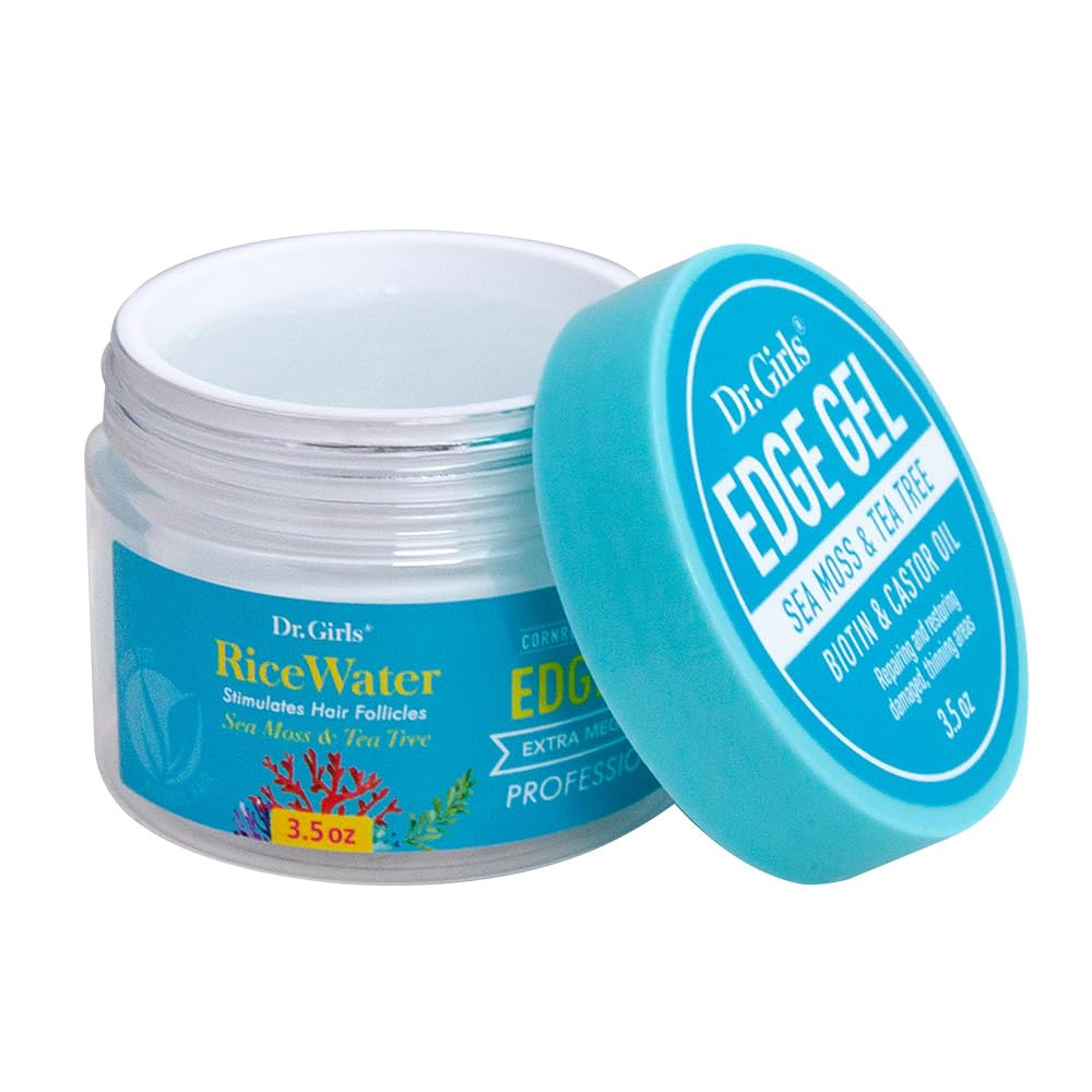 Dr. Girls Rice Water Edge Gel - Extra Mega Hold for Cornrows, Locs & Twists with Biotin, Castor Oil 3.5oz (Sea Moss+ Tea Tree) Beauty & Personal Care Dr.Girls