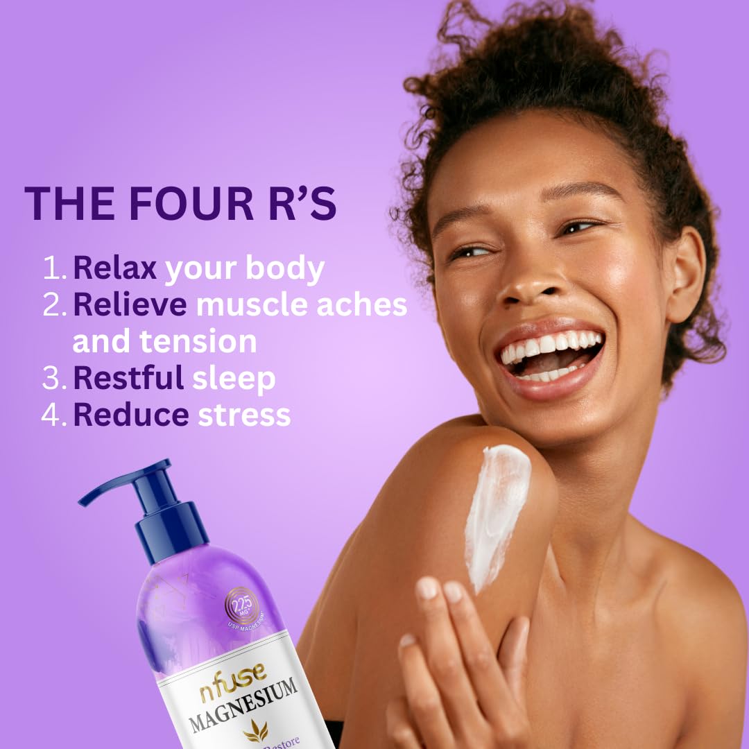 nfuse Magnesium Lotion - 225 mg USP Magnesium Chloride, Lavender Essential Oils, Fast Absorbing, Calming, Stress Relief & Muscle Relaxation - Natural Beauty & Personal Care nfuse