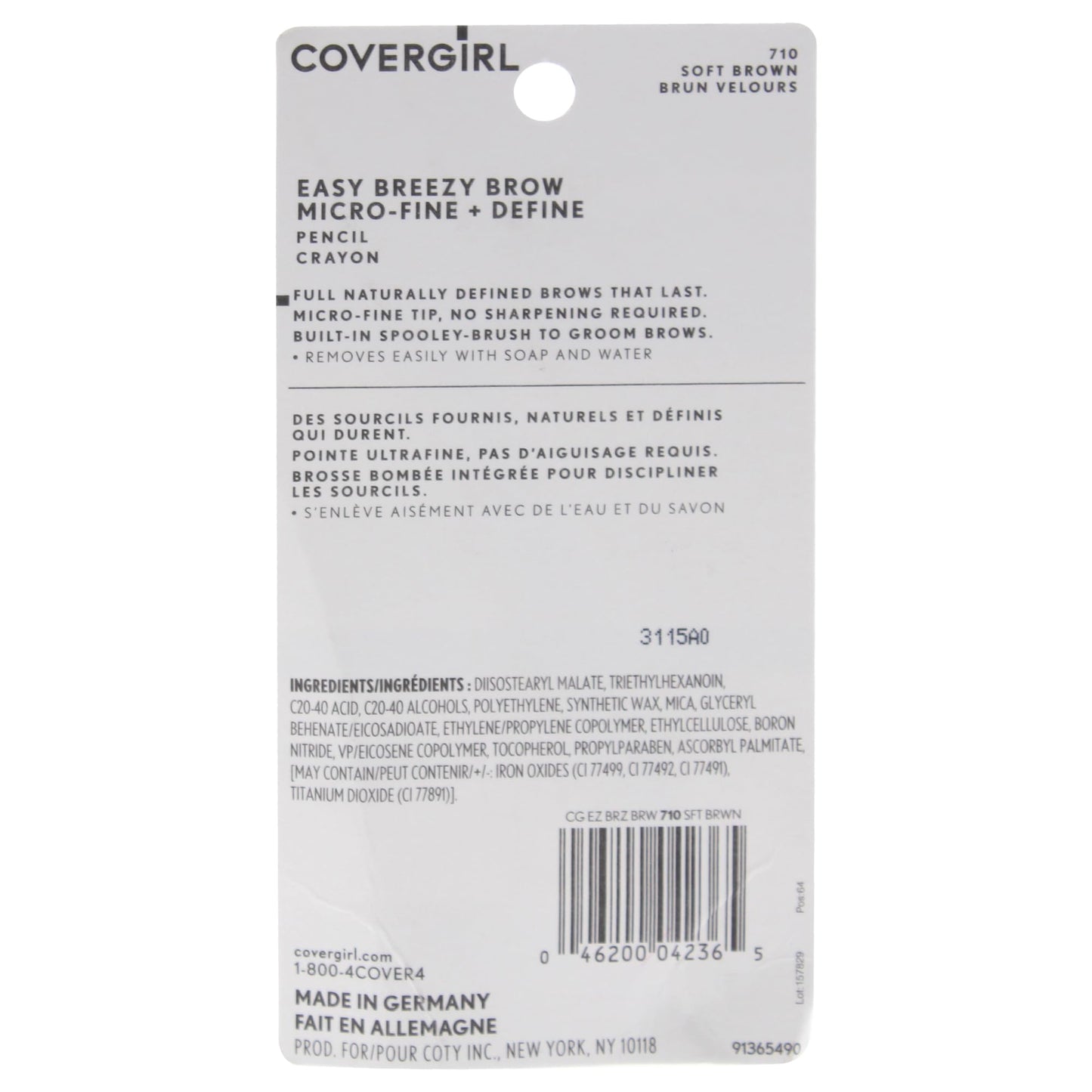 COVERGIRL Easy Breezy Brow Micro-Fine and Define Pencil, Soft Brown, 0.03 Pound , Brown Eyebrow Pencil, No Sharpening Needed, Built in Spoolie, Safe… Beauty & Personal Care COVERGIRL