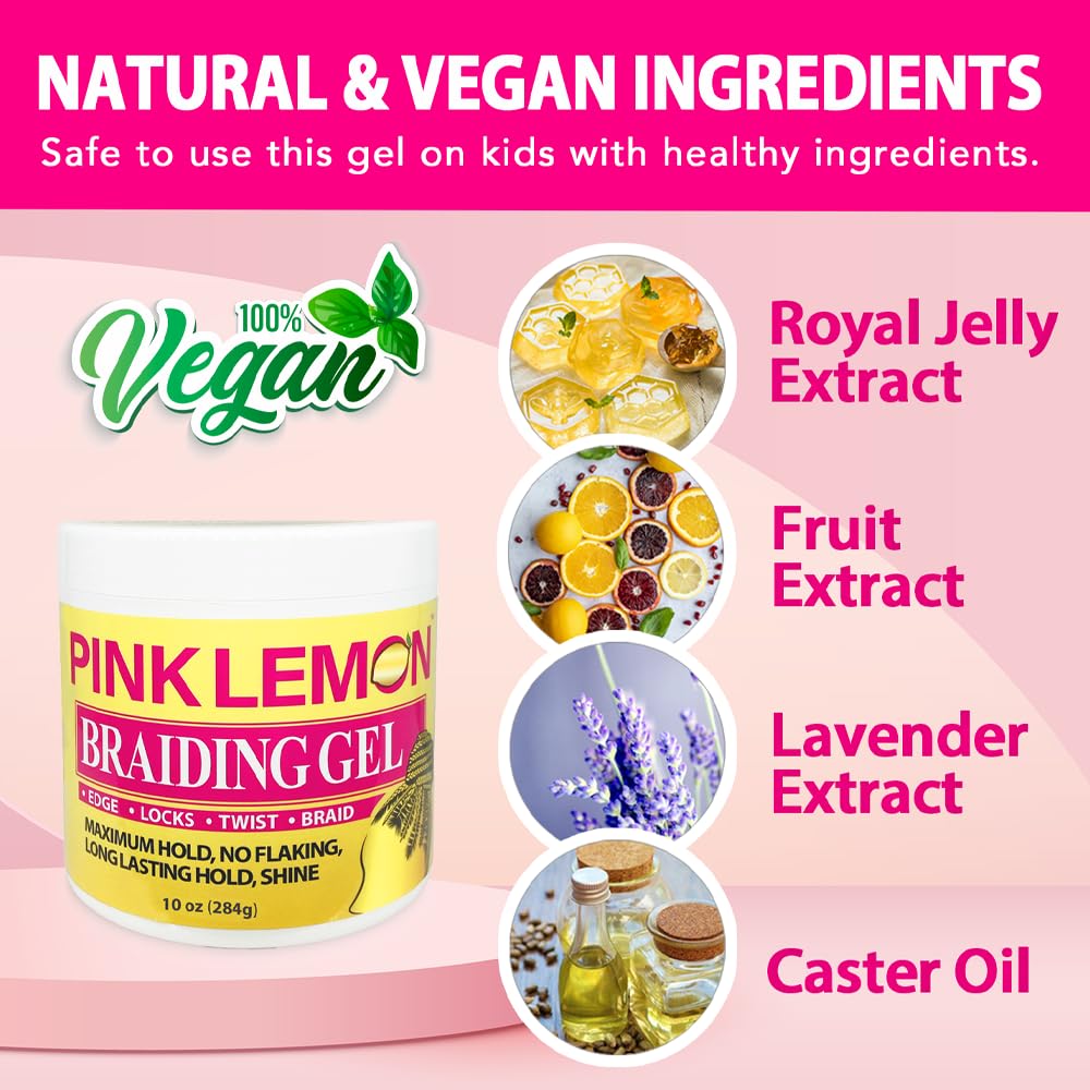 PINK LEMON Braiding Gel- Maximum Hold, No Flaking, Long Lasting Hold, High Shine. For Micro, Inter, Dread, Faux, Loc, Twist, Braid, Edge. (10 oz) Beauty & Personal Care PINK LEMON