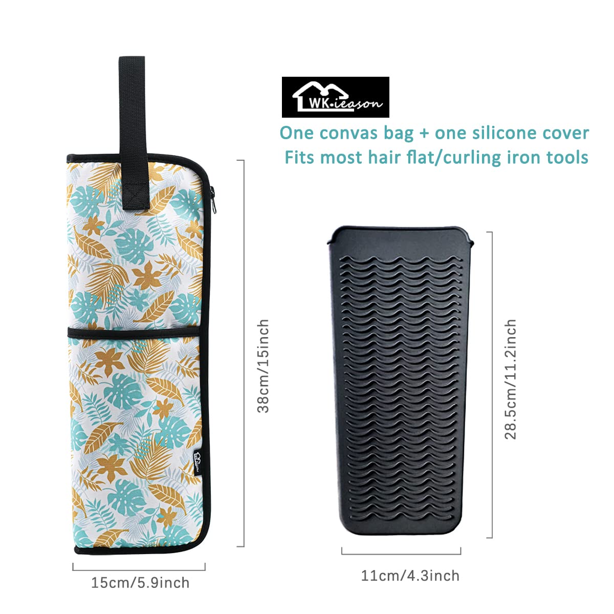 2 Pieces Hair Flat Iron Case Holder Canvas Bag Heat Resistant Curling Iron Silicone Straightener Holder Mat for Hair Tools Curling Iron Organizer Bag Beauty & Personal Care WK IEASON