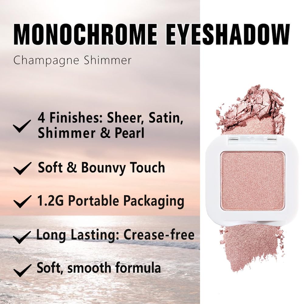 evpct Dusty Pink Champagne Single Eyeshadow Palette, Rose Gold Ice Pink Nude Glitter Cream Eye shadow Palette Singles Brightener Makeup for Older Beauty and Personal Care evpct