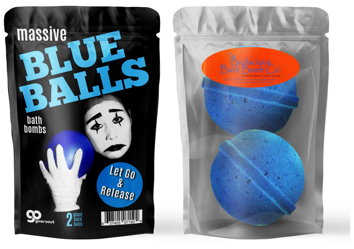 Massive Blue Balls Bath Bombs - Sad Mime Design - Funny Bath Bombs for Men - XL Bath Fizzers, Giant Blue Bath Bombs, Handcrafted in The USA, 2 Count Beauty & Personal Care Gears Out