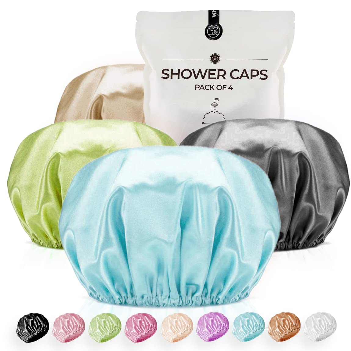 Shower Cap for Women Reusable Extra Large Shower Caps for Men Satin Double Layer EVA Waterproof Long Hair Caps(Baby Blue, Brown, Dark Grey, Green 4 Beauty & Personal Care WhaleLife