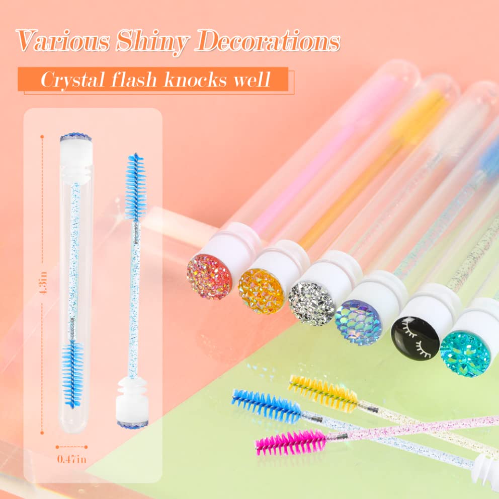 60 Pcs Colorful Lash Disposable Mascara Brushes Diamond Eyelash Spoolies Makeup Brush Mascara Wand in Sanitary Tube Lash Supplies Beauty & Personal Care Ipien