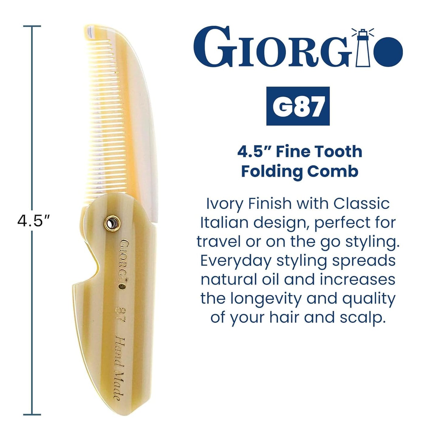 Giorgio G87 IVY 4.5 Inch Folding Mustache and Beard Comb, Small Pocket Comb for Men Everyday Grooming and Hair Care. Handmade, Saw-cut and Hand Beauty and Personal Care GIORGIO