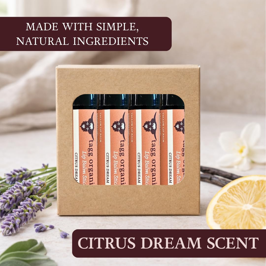Citrus Deam Tallow Lip Balm - Moisturizing Lip Care with Grass-Fed Tallow, Natural Beeswax & Essential Oils, 4 Pack (.15 oz) Beauty and Personal Care TAGG ORGANICS