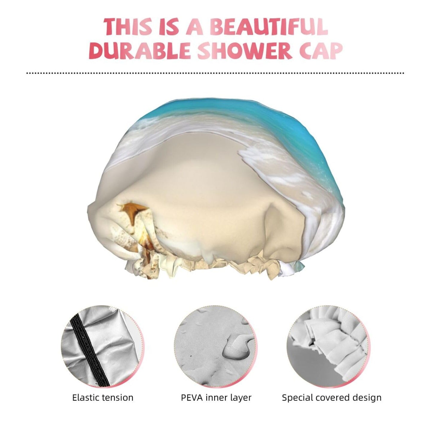 Bright Sunshine Summer Beach Shower Cap for Women Men Large Reusable Shower Bonnet Double-Layer Waterproof Bath Caps Elastic Band Hair Hat for All Beauty and Personal Care BWLHJKE