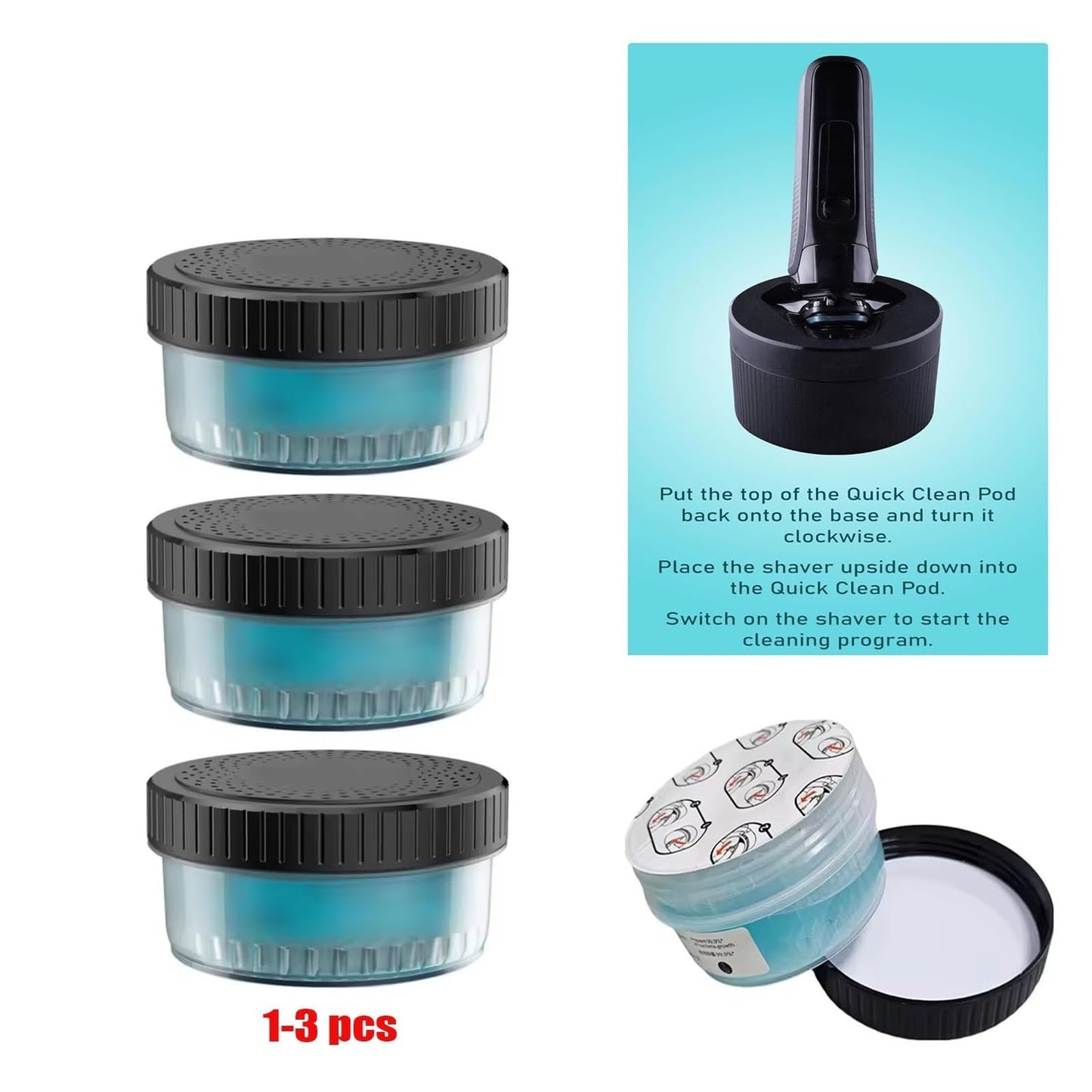 1-3PCS Quick Clean Pod Replacement Cartridge?Compatible For Philips?Compatible For Norelco?Quick Clean Pods Just Cleaning Solution 160ML(3 PCS) Beauty and Personal Care GENTERUN